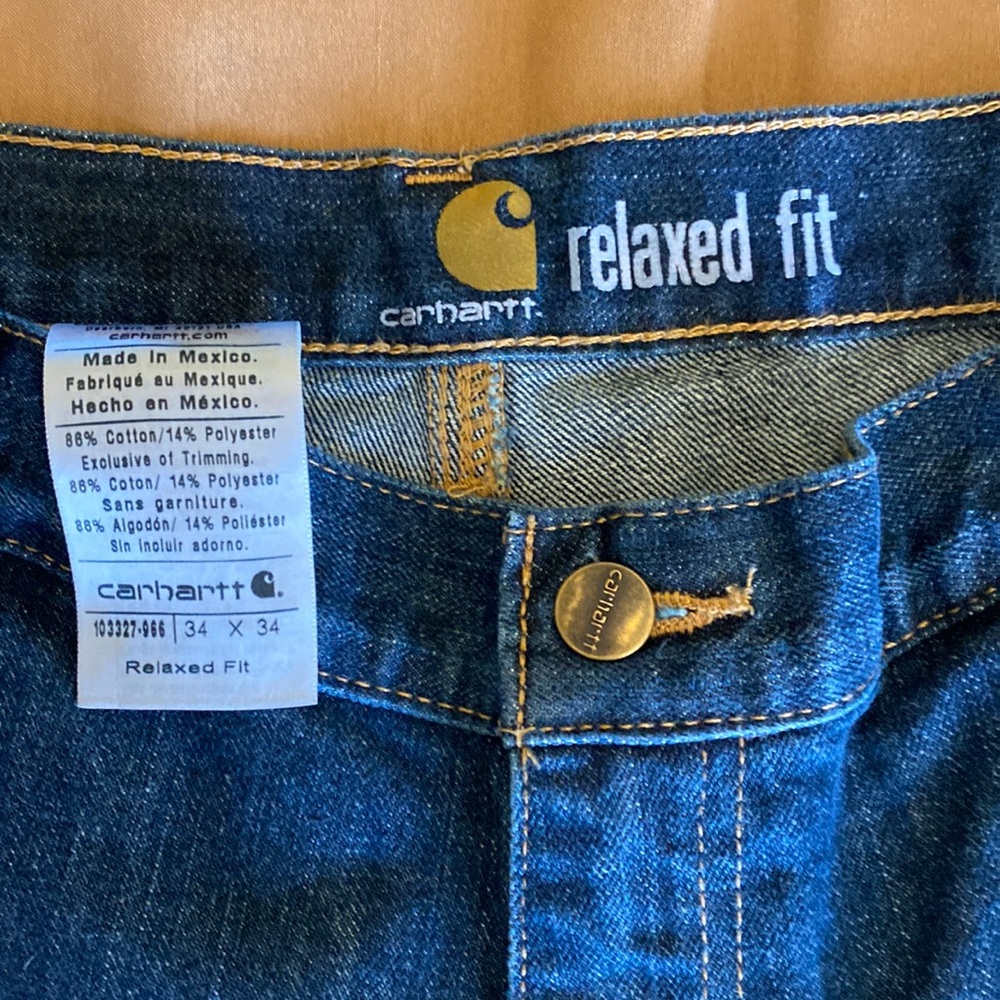 Never worn men’s Carhart relaxed, fit carpenter jeans, dark wash, 34X34